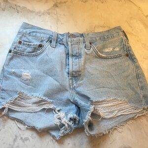 Levi Strauss  501 years Light Blue Distressed Denim Shorts